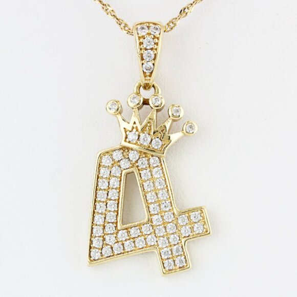 10k Yellow Gold Cubic Zirconia Number 4 Crown Pendant Charm